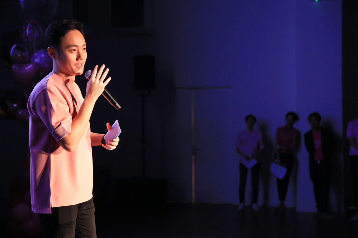 Singaporean filmmaker and Pink Dot committee member Boo Junfeng at the launch for the 11th edition of the event on 15 May, 2019. (PHOTO: Chek Yong - Travel Photography for Pink Dot Singapore)