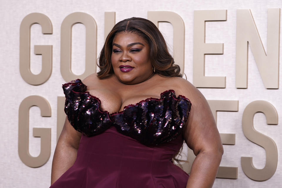 Da'Vine Joy Randolph arrives at the 81st Golden Globe Awards on Sunday, Jan. 7, 2024, at the Beverly Hilton in Beverly Hills, Calif. (Photo by Jordan Strauss/Invision/AP)