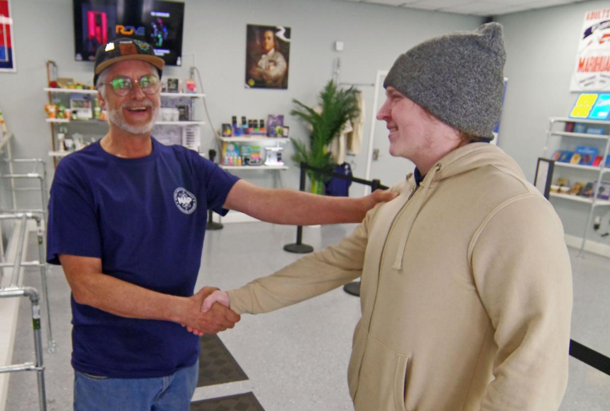 Since this was William Belcher's first time in the NAP Dispensary in Abington, co-owner David Willette came out to greet the Abington resident personally on Wednesday, April 17, 2024.