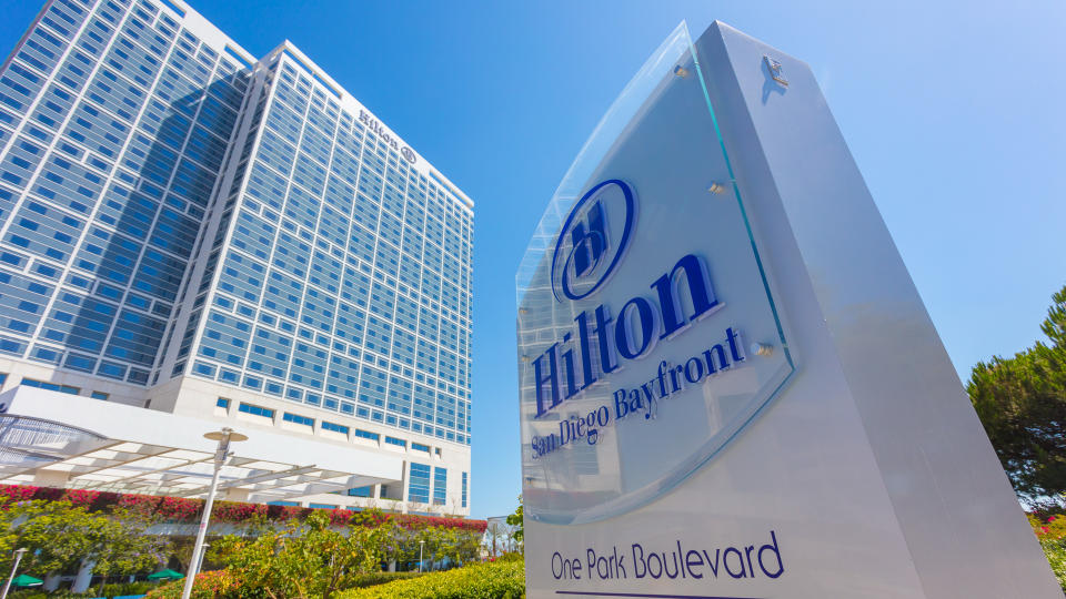 An editorial stock photo of the San Diego Bay Front Hilton Hotel.