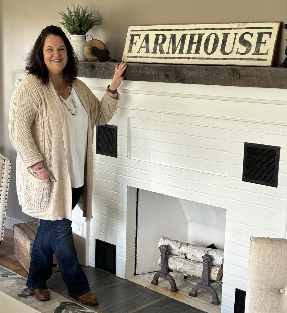 Gina Sawtelle, who owns and operates Above & Beyond Catering, is seen here in the cozy, picturesque gathering space at her business at 49 Shaw's Ridge Road in Sanford, Maine, on April 15, 2024.