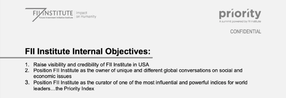 A 'confidential' conference program sent to the mayor’s office in January lists internal objectives for the Florida summit. 