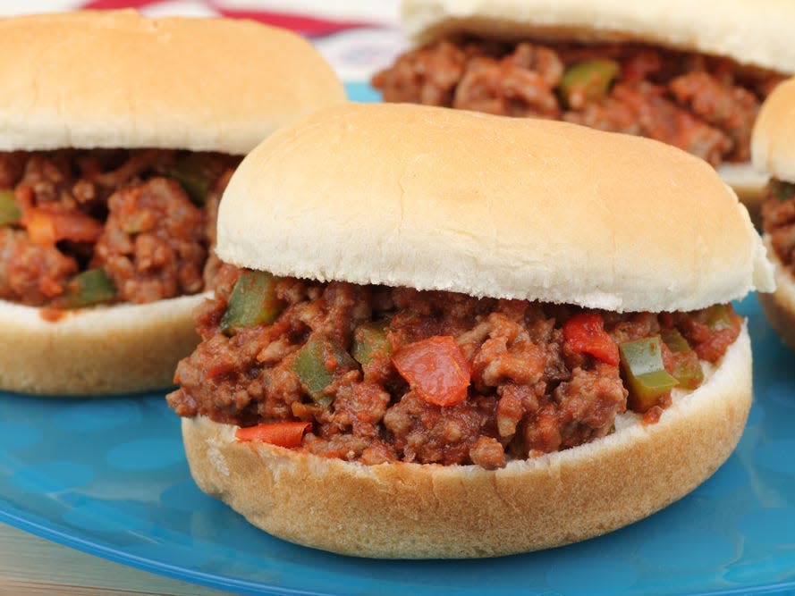 dynamite sandwich sloppy joe on blue plate