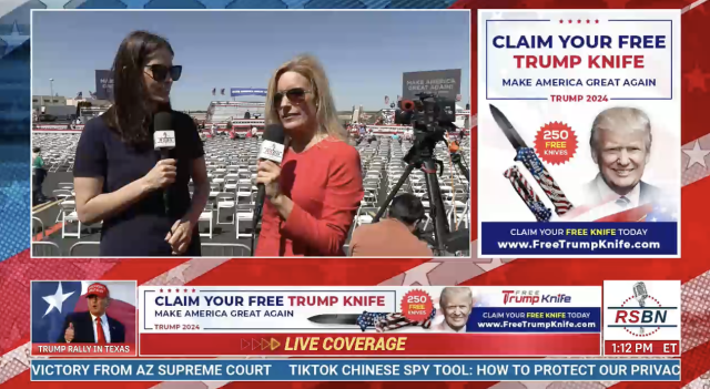 Right Side Broadcasting Network advertises ‘free Trump knife’ ahead of Waco rally (Screenshot / RSBN)