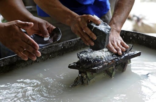 In this photo taken in 2011, a prospective buyer pans for gold quality, in the Philippine gold rush site of Mount Diwata. A Philippine government bid to take a greater share of mining revenues amid the global commodities boom has set off a storm of debate, with industry mounting an intense campaign to knock it down