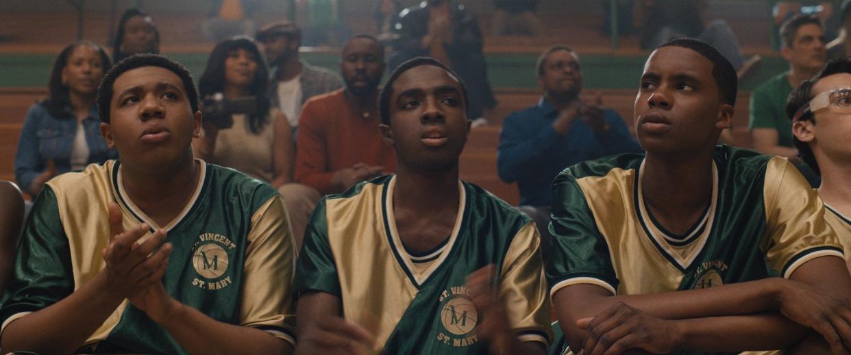 Sian Cotton (Khalil Everage), Dru Joyce III (Caleb McLaughlin) and LeBron James (Marquis “Mookie” Cook) in "Shooting Stars," directed by Chris Robinson.