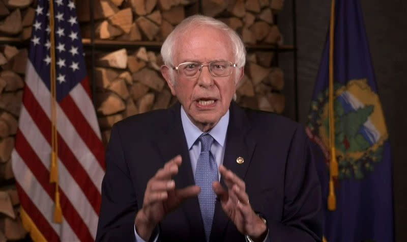 U.S. Senator Bernie Sanders addresses the all virtual 2020 Democratic Convention hosted from Milwaukee, Wisconsin