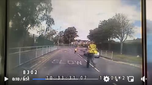 Dashcam footage caught the workman chasing Charlie Heslop as he hurtled towards a main road (Rachael Heslop)