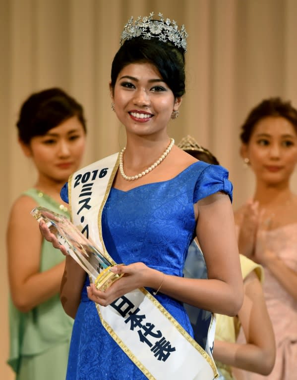 Priyanka Yoshikawa smiles after winning the Miss Japan title in 2016