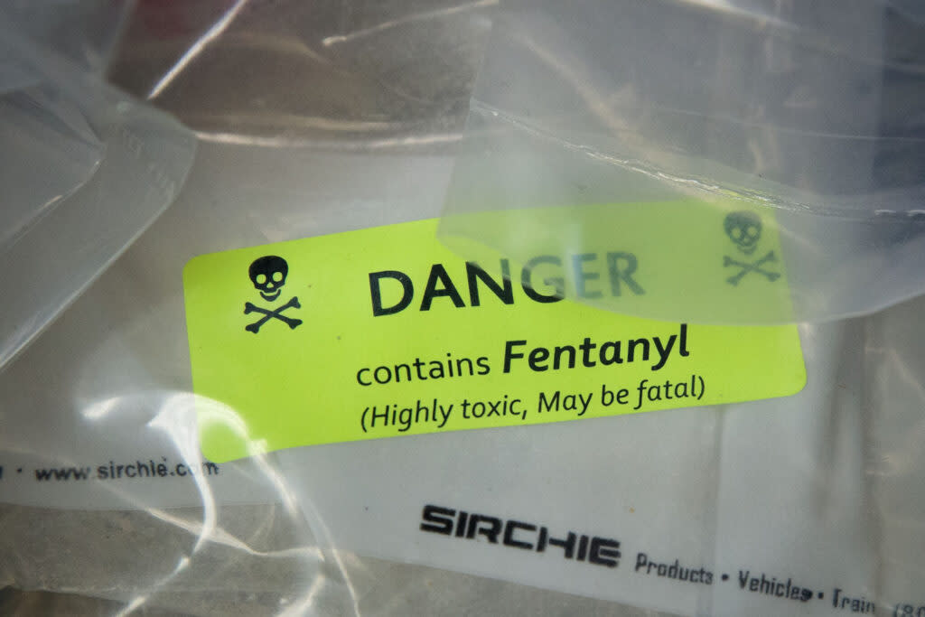 Bags of heroin, some laced with fentanyl, are displayed before a press conference regarding a major drug bust, at the office of the New York Attorney General, Sept. 23, 2016, in New York City. (Photo by Drew Angerer/Getty Images)