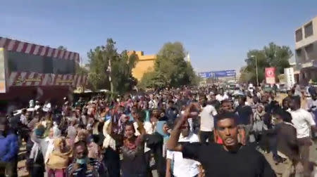 People participate in an anti-government protest in Omdurman, Sudan January 9, 2018 in this still image taken from social media video. Haitham Seo/via REUTERS