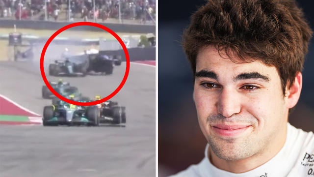 Lance Stroll&#39;s collision with Fernando Alonso is circled on the left, with Stroll pictured on the right.