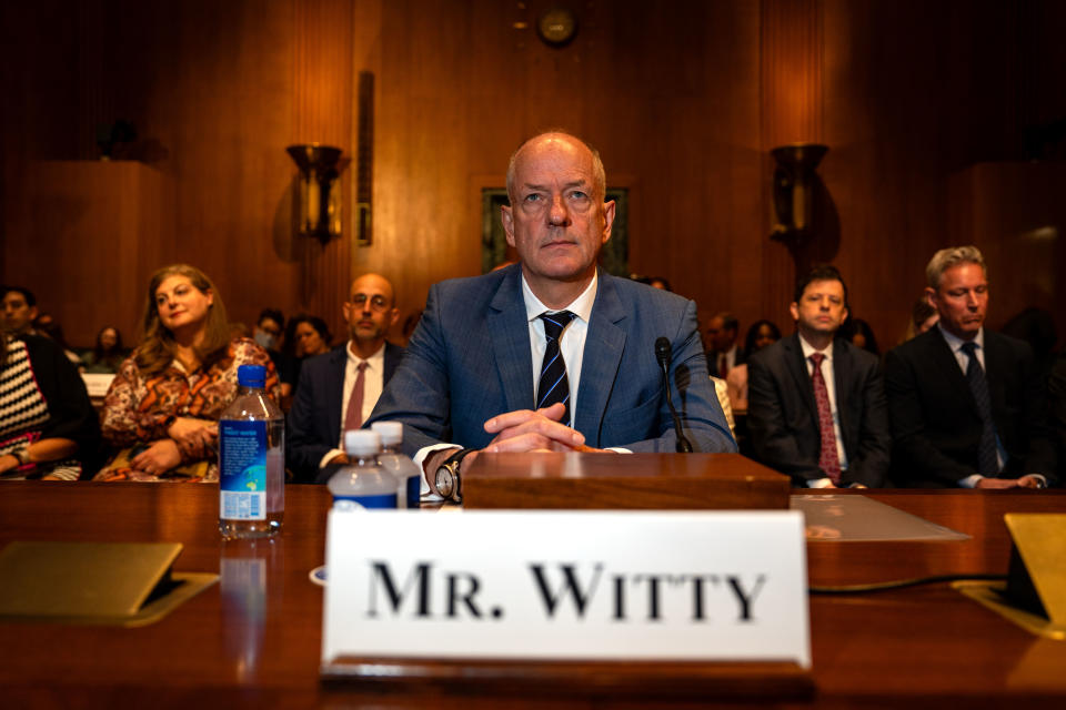 WASHINGTON, DC - MAY 1: UnitedHealth CEO Andrew Witty testifies before the Senate Finance Committee on Capitol Hill on  May 1, 2024 in Washington, DC. In February hackers stole health and personal data of what UnitedHealth says is 