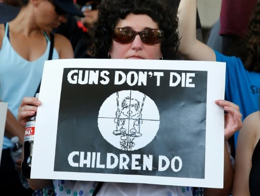 People who support tighter gun laws demonstrate in Fort Lauderdale, Florida in February 2018