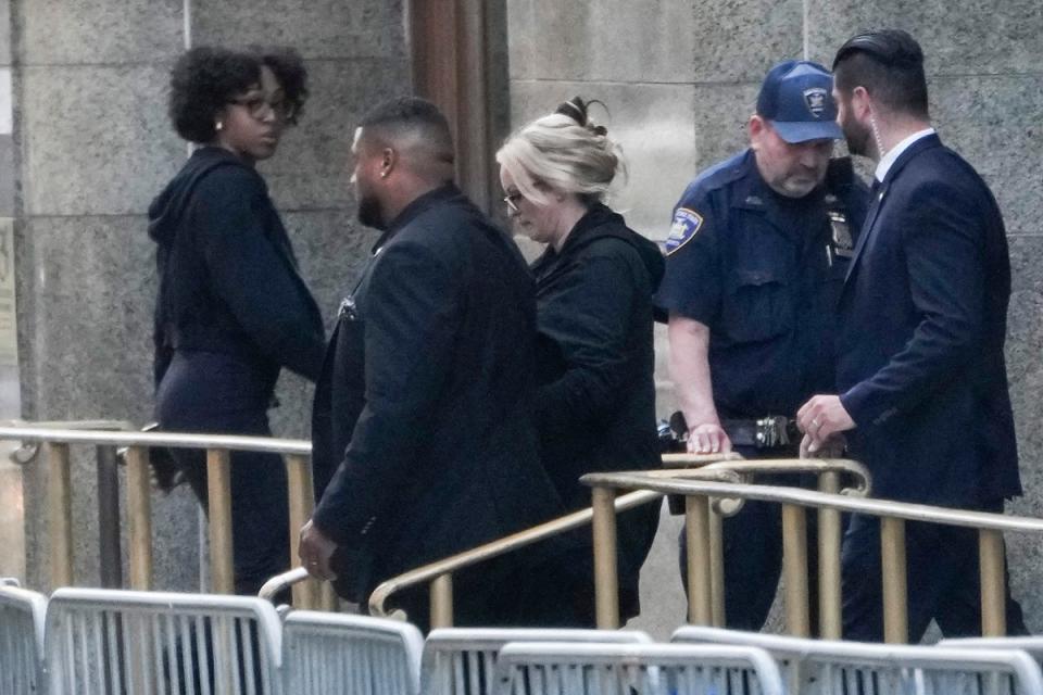 Stormy Daniels exits the courthouse at Manhattan criminal court in New York onTuesday (AP)