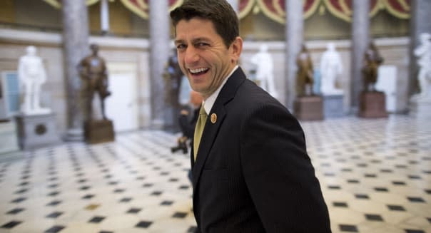APTOPIX Budget Battle (House Budget Committee Chairman Rep. Paul Ryan, R-Wis. laughs as he walks to his office on Capitol Hill i