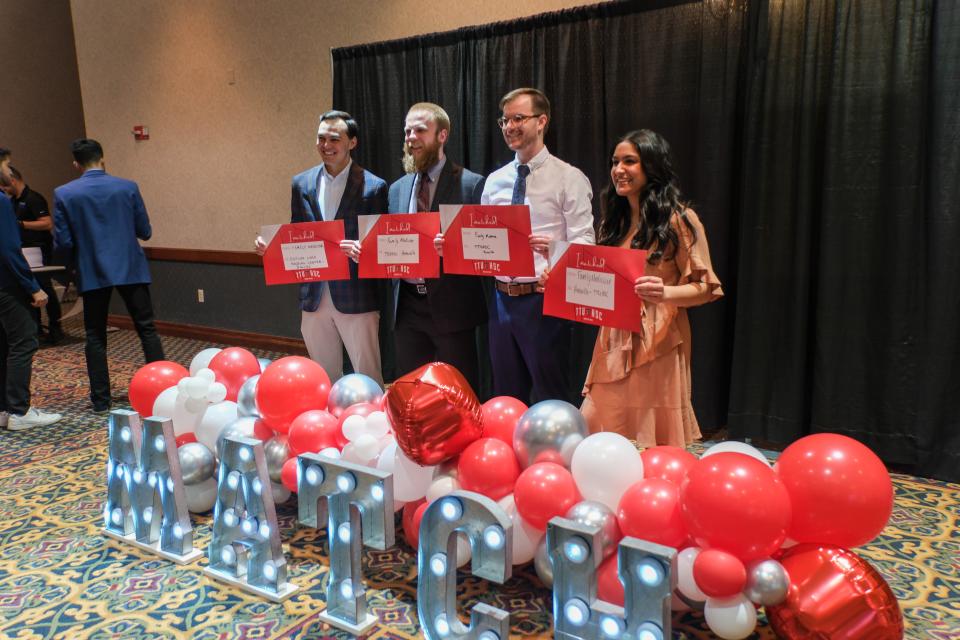 Texas Tech University medical students show off their assignments at the 2023 Match Day in Amarillo.