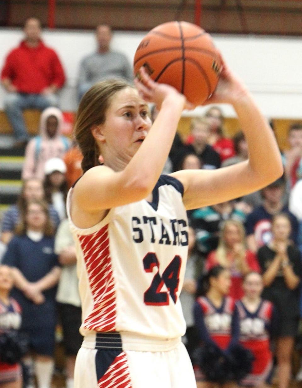 BNL senior Carlee Kern swishes a 3-pointer in a win over Jeffersonville. She's shooting 47 percent from the arc.