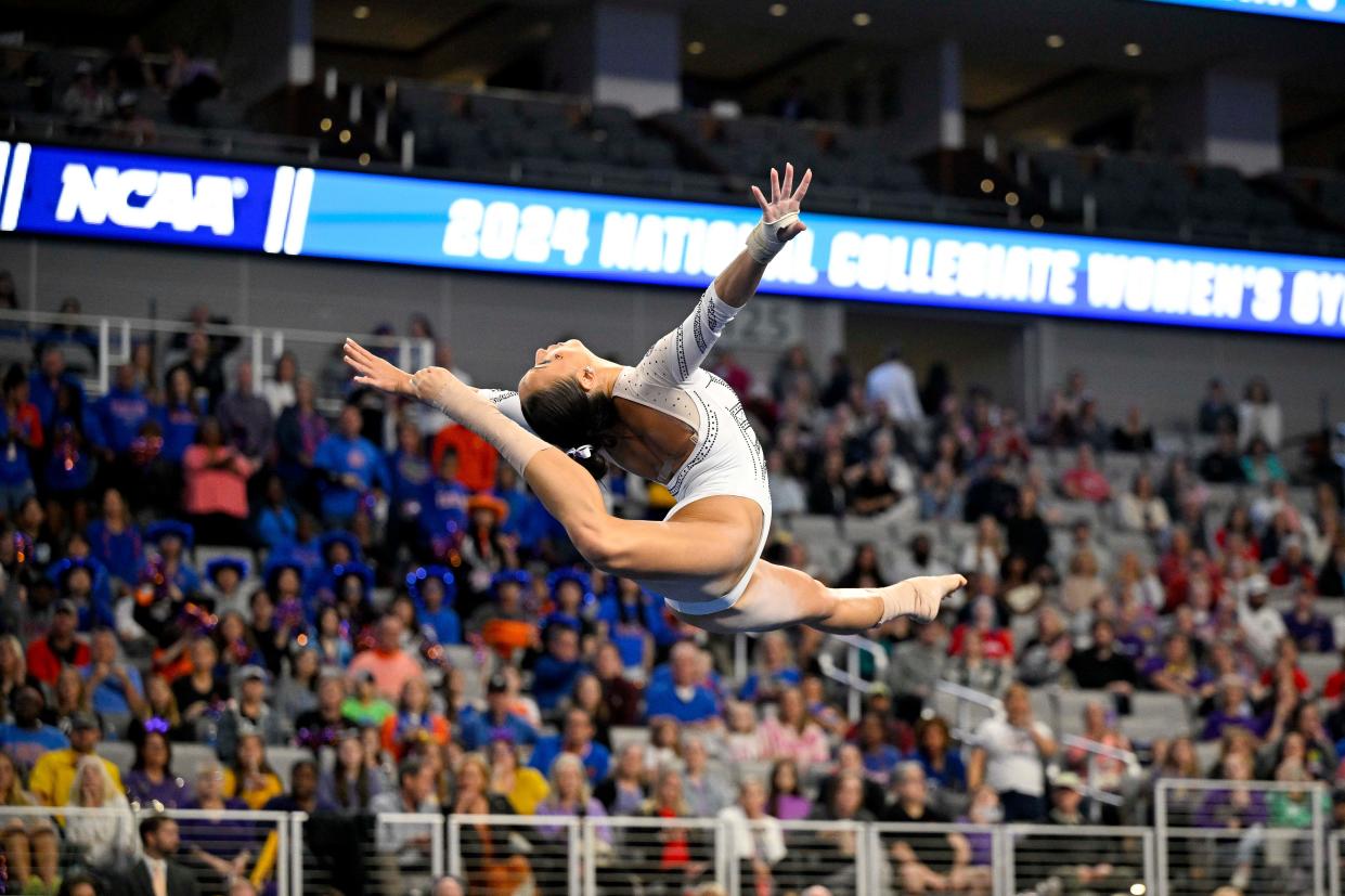 LSU gymnast Aleah Finnegan performs on the floor exercise.