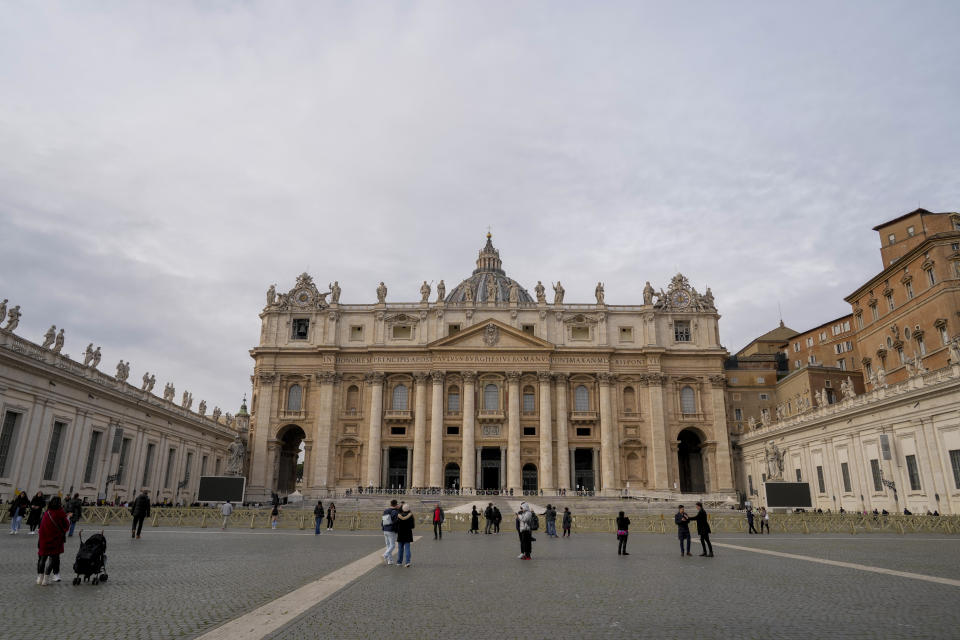 A view of St. Peter's Basilica at the Vatican, Wednesday, Jan. 10, 2024. Vatican officials unveiled plans Thursday, Jan. 11 for a year-long, 700,000 euro restoration of the 17th century, 95ft-tall bronze canopy by Giovan Lorenzo Bernini surmounting the papal Altar of the Confession of the Basilica, pledging to complete the first comprehensive work on this masterpiece in 250 years before Pope Francis' big 2025 Jubilee. (AP Photo/Andrew Medichini)
