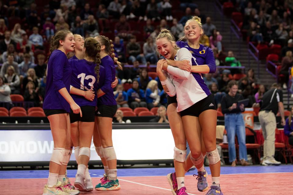 Oconomowoc setter Lilly Wagner (2) and the Raccoons will be on the hunt for a second state title in three seasons this week at the Resch Center.