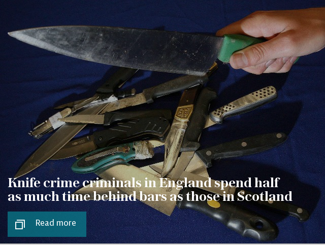 Knife crime criminals in England spend half as much time behind bars than those in Scotland