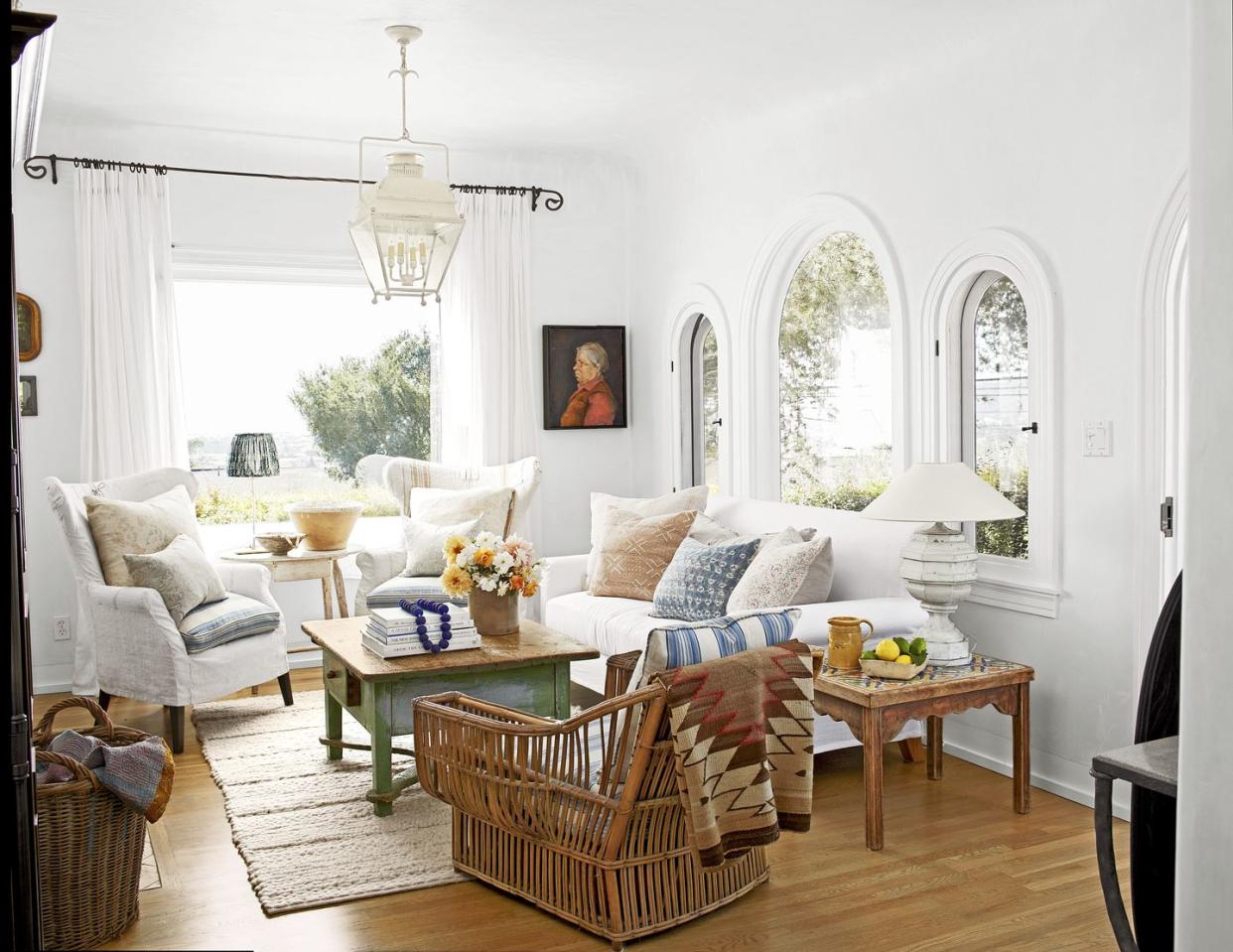 cozy living room with layered textiles