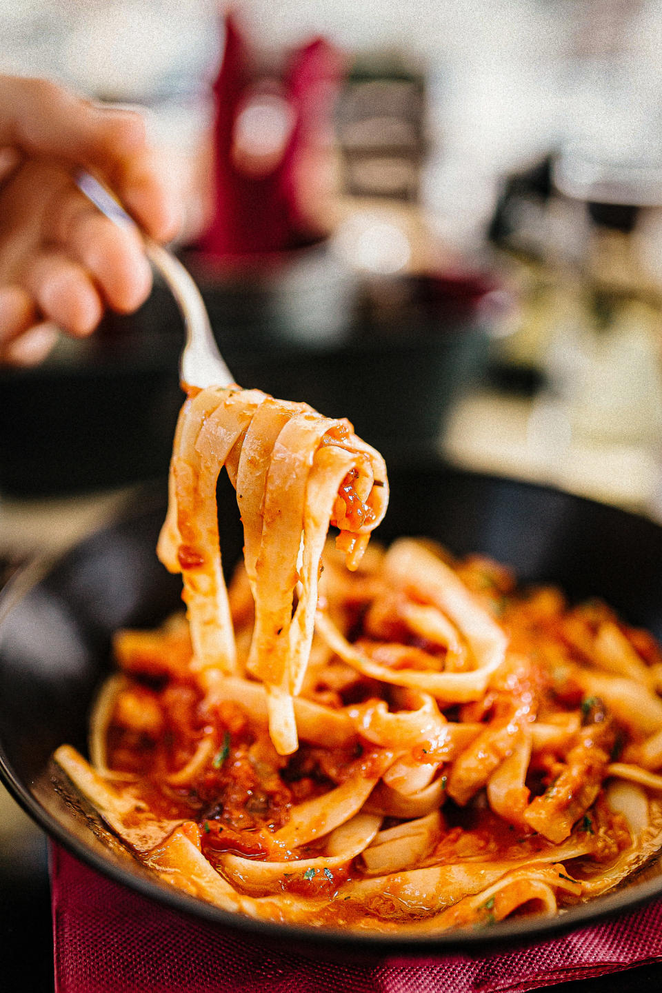 Homemade pasta in tomato sauce.