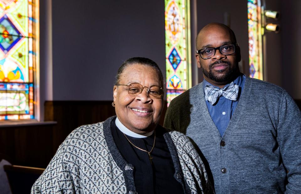 Bishop Aretha Morton and her son Reverend Donald Morton at the Tabernacle Full Gospel Baptist Cathedral