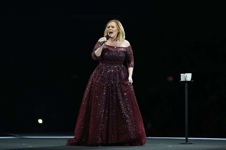 PERTH, AUSTRALIA - FEBRUARY 28:  Adele performs at Domain Stadium on February 28, 2017 in Perth, Australia.  (Photo by Paul Kane/Getty Images)