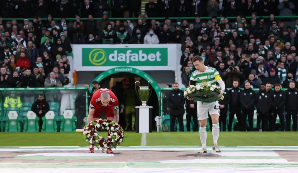 Tributes were paid to Celtic great Bertie Auld before the match against Aberdeen (Steve Welsh/PA) (PA Wire)