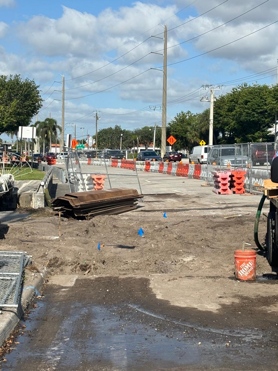 Crews are in the process of digging up two lanes of Woolbright Road eastbound near Interstate 95, April 18, 2024.