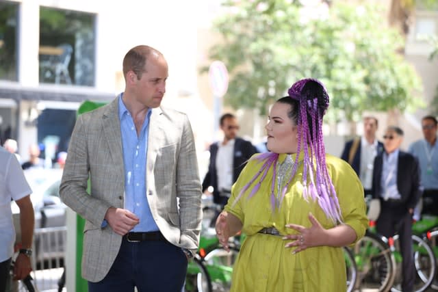 The Duke of Cambridge meets singer Netta Barzilai in Tel Aviv