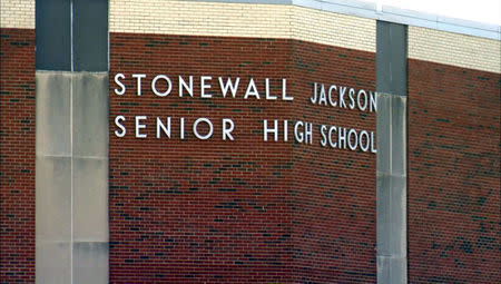 Stonewall Jackson High School is pictured in this still image from video, in Manassas, Virginia, U.S., August 17, 2017. Image taken August 17, 2017. REUTERS/Greg Savoy