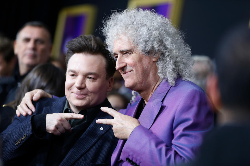 NEW YORK, NY - OCTOBER 30:  Mike Myers and Brian May attend "Bohemian Rhapsody" New York premiere at The Paris Theatre on October 30, 2018 in New York City.  (Photo by John Lamparski/WireImage)