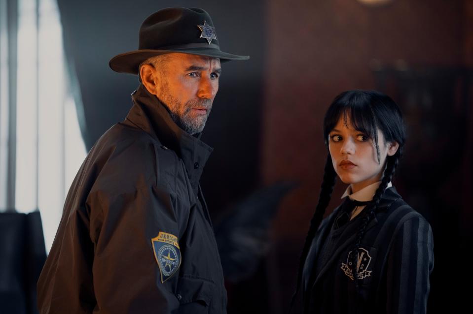 Jamie McShane and Jenna Ortega in Wednesday season 1 episode 2