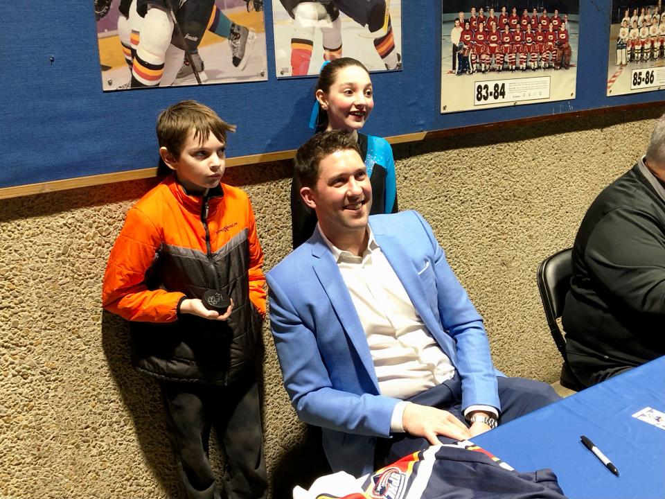 Former Rivermen and NHL St. Louis Blues goaltender Ben Bishop was at Carver Arena on Saturday, where he was inducted into the Rivermen Hall of Fame during Peoria's SPHL game against Birmingham.