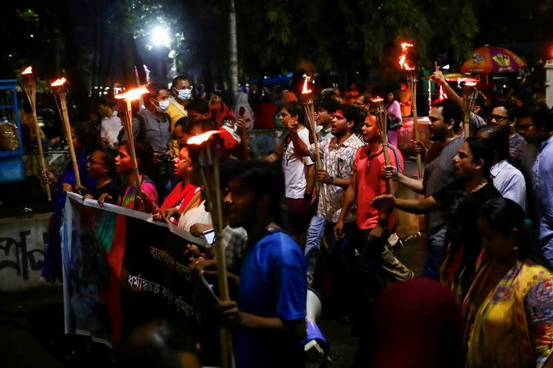 Protest demanding justice for the violence against Hindu communities during Durga Puja festival in Dhaka