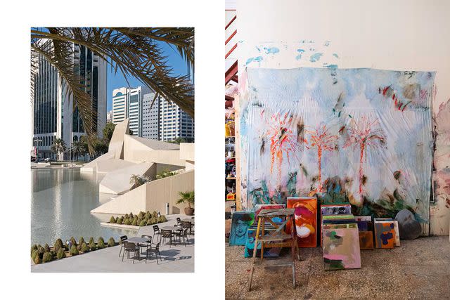 <p>Natalie Naccache</p> From left: Abu Dhabi’s Cultural Foundation, built in 1981, was for decades the Emirates’ only major art institution; the studio of Emirati painter Hashel Al Lamki.