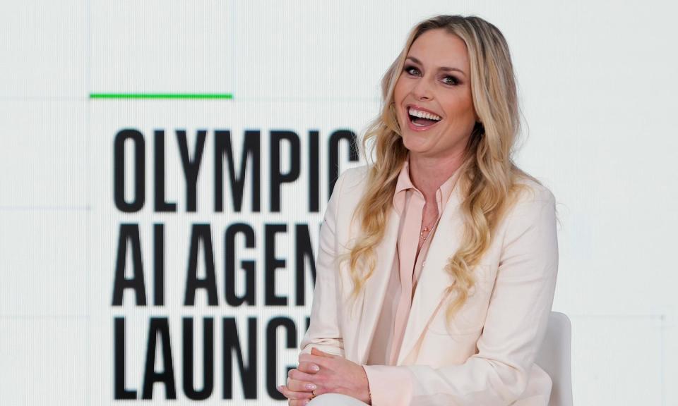 <span>Olympic skiing champion Lindsey Vonn speaks at the IOC launch of the Olympic AI Agenda at Lee Valley VeloPark in London.</span><span>Photograph: Kirsty Wigglesworth/AP</span>