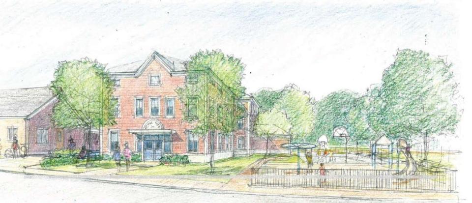 This rendering shows what a new municipal building would look like if voters OK an approval to locate it at the current site of the Village School on School Street in Ogunquit, Maine.
