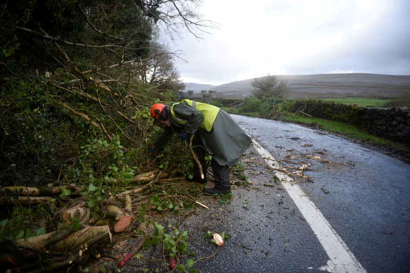 La tempête tropicale Ophelia, la plus violente à frapper l'Irlande en près de cinquante ans, a battu lundi tout le pays, entraînant la mort de trois personnes et de nombreux dégâts. /Photo prise le 16 octobre 2017/REUTERS/Clodagh Kilcoyne