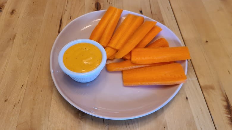 cheez-it ranch dressing on a plate with carrots