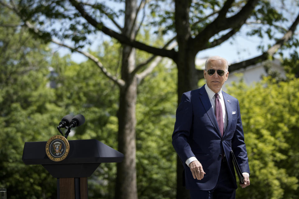 President Joe Biden leaves after speaking Tuesday about updated federal mask guidance on the North Lawn of the White House. In a speech Wednesday night to a joint session of Congress, he is expected to propose a major education investment. (Photo: Drew Angerer/Getty Images)