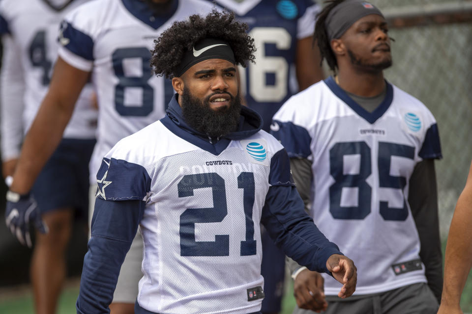 Dallas Cowboys running back Ezekiel Elliott could struggle to produce as expected if his offensive line isn’t intact. (AP Photo/Gus Ruelas)