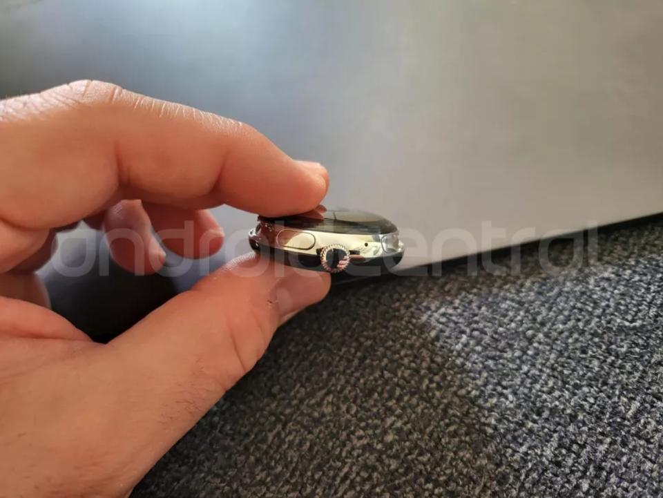 A leaked photo showing the side of the Pixel Watch.