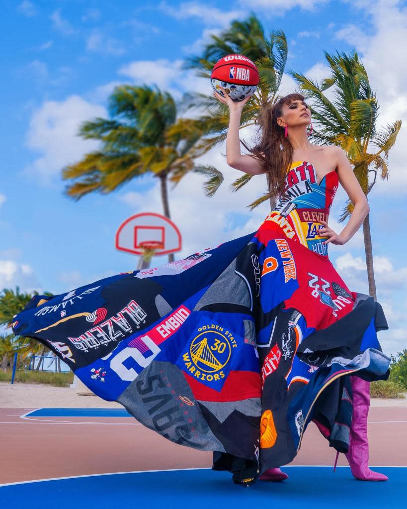 Lolly’s Miami Heat gowns were such a win, she created designs incorportaing teams including the New York Knicks and Los Angeles Lakers. radmilalolly/Instagram