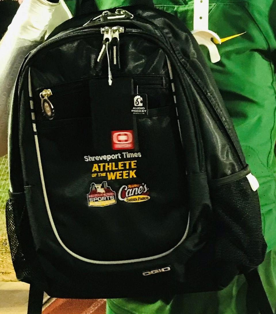 Shreveport Times Athlete of the Week backpack