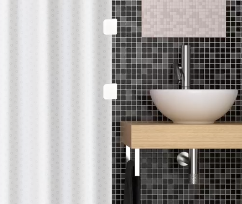 modern bathroom with white shower curtain and sink