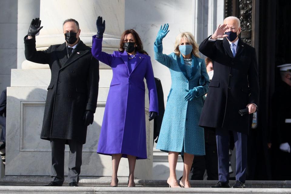 Photo credit: Kamala Harris in Christopher John Rogers and Jill Biden in Markarian - Getty Images